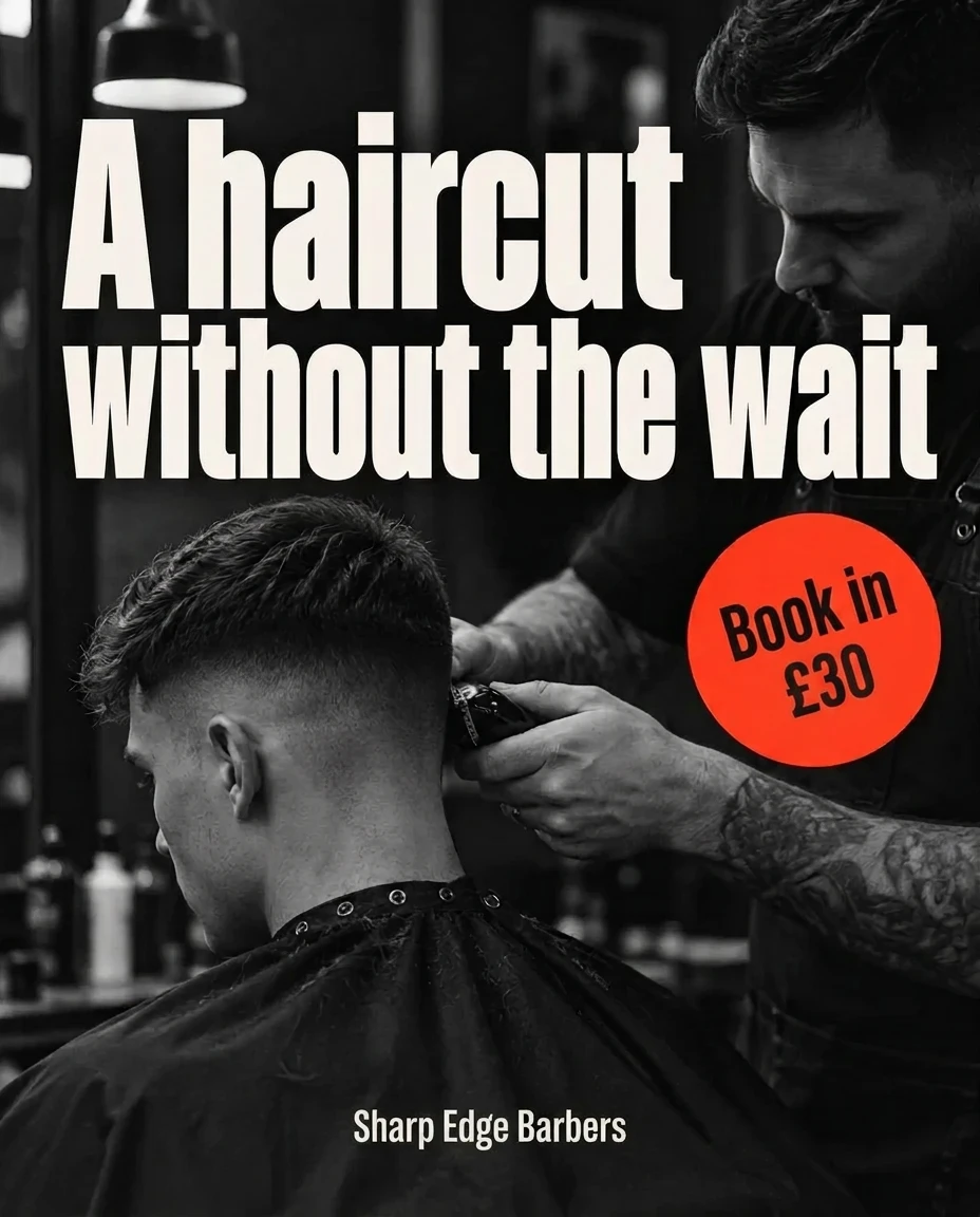 Ad: Haircuts without the wait, book in 30 seconds